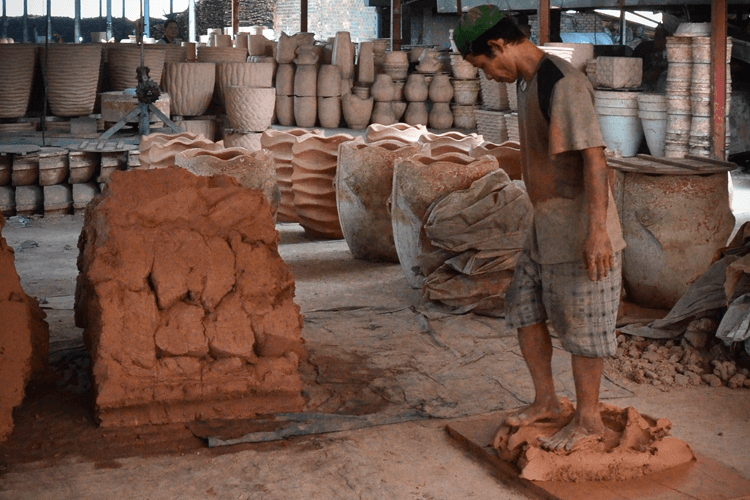 Kneading clay